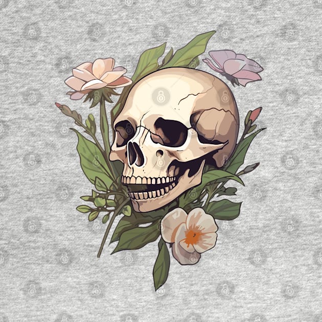 Skeleton Skull and Flowers by DesginsDone